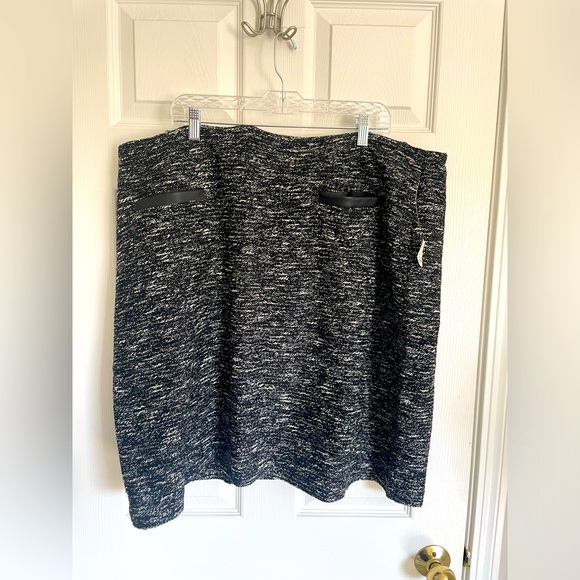Talbots black white tweed skirt with faux leather lined pockets - Picture 1 of 3